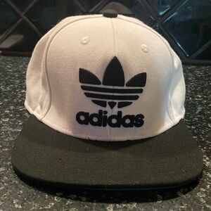 Adidas White Black Trefoil Spell Out Logo Snap Back Hat